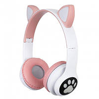 Наушники беспроводные Cat Ear VZV-24M Bluetooth с разноцветной LED подсветкой и кошачьими ушками Розовые