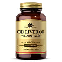 Вітамін А і Д з олії печінки тріски Cod Liver Oil Vitamins AD Solgar 100 гелевих капсул FG, код: 7701612