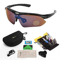 Захисні тактичні спортивні окуляри з поляризацією RockBros black 5 комплектів лінз SC, код: 8447018