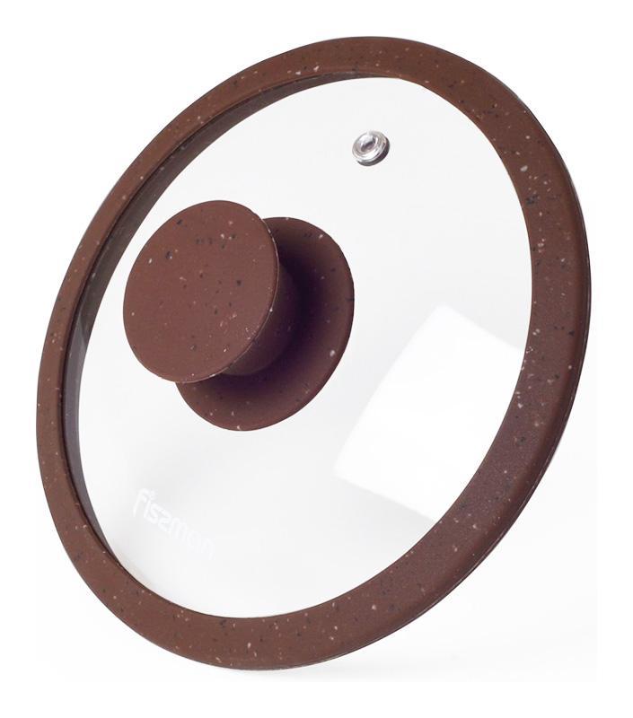 Кришка скляна Fissman Arcodes діаметр 16 см із силіконовим ободом brown мармур DP38678 SC, код: 7425986