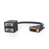 Разветвитель Cablexpert (A-DVI-2VGA-01) 1хDVI-2хVGA, 0.3м, Black PI, код: 6703852