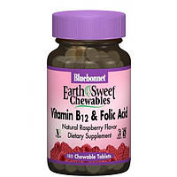 Фолиевая кислота Bluebonnet Nutrition Earth Sweet Chewables Vitamin B12 Folic Acid 180 Chewa EM, код: 7517499