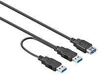 Кабель пристроїв Lucom USB3.0 A 1x2 F M 0.3m Y-form AWG28 3xShielded Cu чорний (25.02.5042) UM, код: 7454072