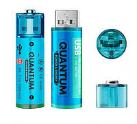 Аккумуляторы литий-ионные Quantum USB Li-ion AA 1.5V, 1100mAh plastic case, 2шт уп EM, код: 8327982