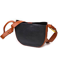 Женская полукруглая сумка кросс-боди из натуральной кожи 22093 Vintage Черная UM, код: 8323791