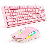 Комплект проводная игровая клавиатура и мышь ONIKUMA G25 CW905 Pink TN, код: 7698197