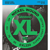 Струны для бас-гитары D'Addario EXL220 Nickel Wound Super Light 4-String Bass 40 95 EV, код: 6555999