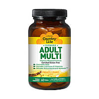 Мультивитамины для Взрослых, Вкус Ананаса, Adult Multi, Country Life, 60 жевательных таблеток KV, код: 2337437