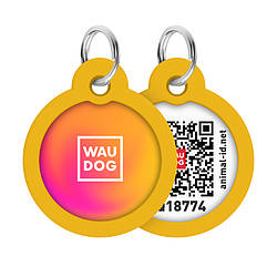 Адресник для собак і котів металевий WAUDOG Smart ID з QR-паспортом, малюнок "Градієнт жовтогарячий", круг, Д