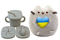 Мягкая игрушка Pusheen cat ST с сердцем и Поильник-непроливайка мишка силиконовый Бежевый тем TP, код: 8298242