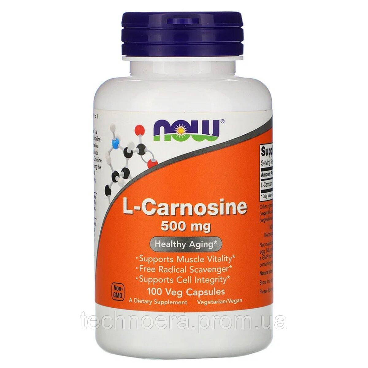 L-Карнозин, L-Carnosine, Now Foods, 500 мг, 100 вегетарианских капсул TN, код: 6826754 - фото 1 - id-p2156912235