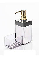 Дозатор для жидкого мыла с контейнером для губки прозрачный с серым Baroness Silver Combo зол TT, код: 8357582