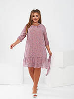 Женское шифоновое платье с цветочным принтом батальное Sofia SF- 470 Фиолетовый 52 BS, код: 8344409