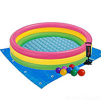 Детский надувной бассейн Intex 57412-2 «Радужный», 114 х 25 см, с шариками 10 шт, подстилкой, TO, код: 2584958