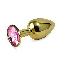 Золота анальна пробка зі світло-рожевим каменем Rosebud Anal Plug Small Bdsm4u SC, код: 8368090