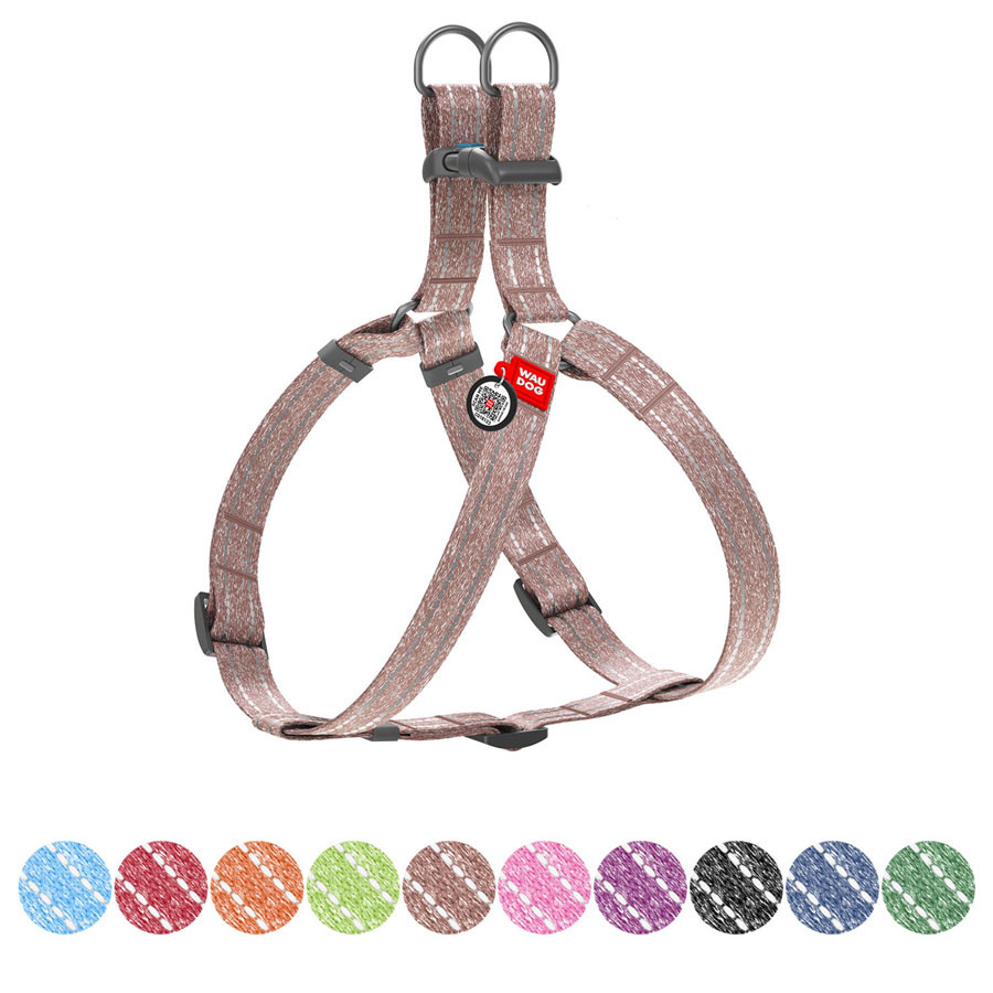 Шлея з відновленої бавовни WAUDOG Re-cotton з QR-паспортом, світловідбивна, пластиковий фастекс, S, Ш 15, фото 1