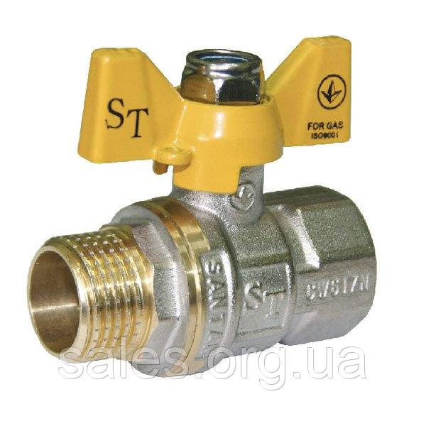 Кран кульовий для газу Santan Professional 607, 1 зовнішній — внутрішній, жовтий метелик SC, код: 8209681