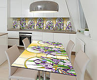 Наклейка 3Д виниловая на стол Zatarga «Ирисы на витражах» 650х1200 мм для домов, квартир, сто NL, код: 6443174