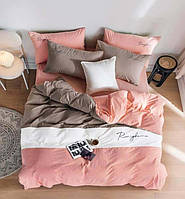 Постельное белье Кот Муркот Двухспальный Розовый с коричневым в однотонные крупные полоски NL, код: 7567137
