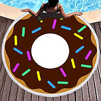 Пляжное круглое полотенце коврик с бахромой 150см микрофибра Шоколадный Пончик Donut (1005992 TE, код: 1860757