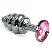 Рельєфна анальна пробка з рожевим каменем Lovetoy Rosebud Spiral Metal Plug 10 см Срібло SP, код: 7543153
