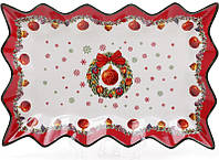 Блюдо сервировочное фигурное фарфоровое Рождественский орнамент 35.5х24см DP40962 BonaDi ML, код: 8382530