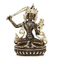 Статуя Манджушри (тиб. Джампел Янг) Бронза, частичное серебрение Ручная работа Kailash 15 см VK, код: 8162871
