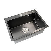 Мийка кухонна Platinum Handmade PVD чорна + кошик і дозатор у комплекті SC, код: 7229570