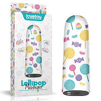 Компактний вібратор із принтом Lovetoy Rechargeable Lollipop Massager FG, код: 7837815