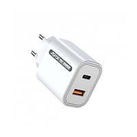 Мережевий зарядний пристрій Aspor A806 Fast Charger (USB USB-C 3 A 33 W) — білий SP, код: 8372450