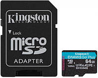 Карта памяти MicroSDXC 64GB UHS-I U3 Class 10 Kingston Canvas Go Plus R170 W70MB s + SD-адап PS, код: 6708091