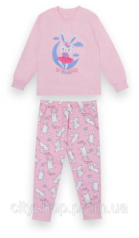 Піжама дитяча бавовняна для дівчинки тепла GABBI Зайчик рожевий на зріст 116 CP, код: 8454282