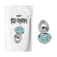 Анальна пробка з блакитною трояндочкою Flirt Rose Metal Plug Cnt FG, код: 8180504