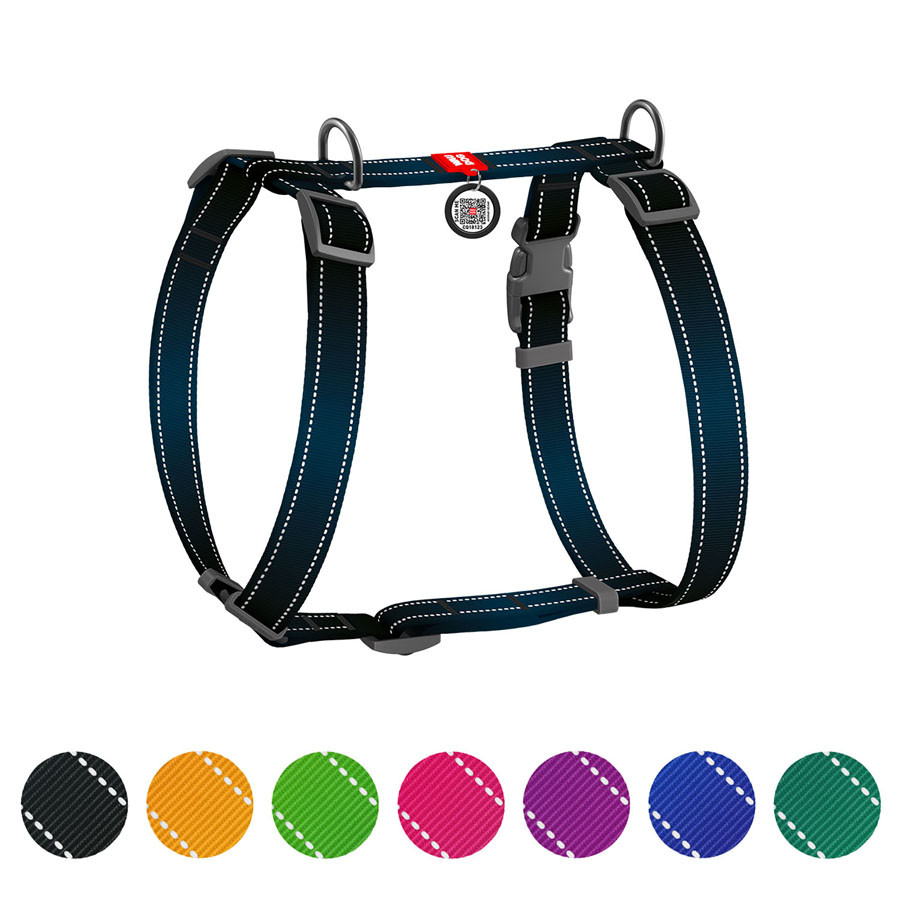 Шлея для собак анатомічна H-подібна WAUDOG Nylon Mono з QR-паспортом, світловідбивна, пластиковий, фото 1