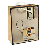 Сумочка подарункова паперова з ручками Gift bag Камера Вінтаж 32х26х12,5 см (15793) FG, код: 7750667
