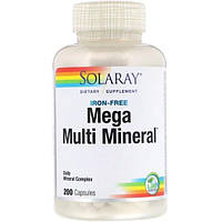 Мультиминеральный комплекс Solaray Mega Multi Mineral Iron Free 200 Caps SOR-04514 GR, код: 7705569