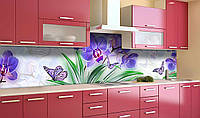 Наклейка виниловая кухонный фартук Zatarga Синие Орхидеи и бабочки 650х2500 мм MY, код: 5567169