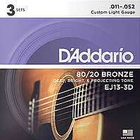 Струны для акустической гитары D'Addario EJ13-3D 80 20 Bronze Custom Light Acoustic Guitar St GM, код: 6556800