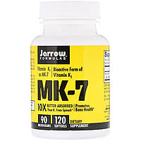 Витамин K2 в форме MK-7, 90 мкг, MK-7, Vitamin K2 as MK-7, Jarrow Formulas, 120 гелевых капсу KV, код: 6516979
