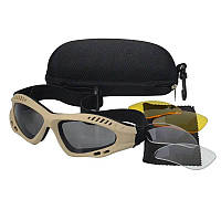 Тактические очки Tactical Glasses защитные вентилируемые со сменными линзами Койот (TG-K) XN, код: 8108786