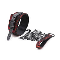 Ошейник с поводком натуральная кожа Red Bondage Neck Collar Bdsm4u FE, код: 8374018