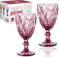 Набор из 6 бокалов для вина Elodia Lux Грани 320мл розовое стекло ST DL, код: 8389701