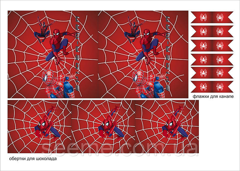 Обгортки для шоколаду + прапорці для канапе в стилі "Spider-Man", 1 аркуш