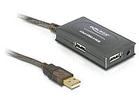 Подовжувач пристроїв активн Delock USB2.0 A M F (Active) 10.0m 4xPort HUB вбудований асфальт EM, код: 7453477