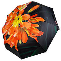 Женский зонт-автомат в подарочной упаковке с платком от Rain Flower черный с оранжевым цветко BX, код: 8027281