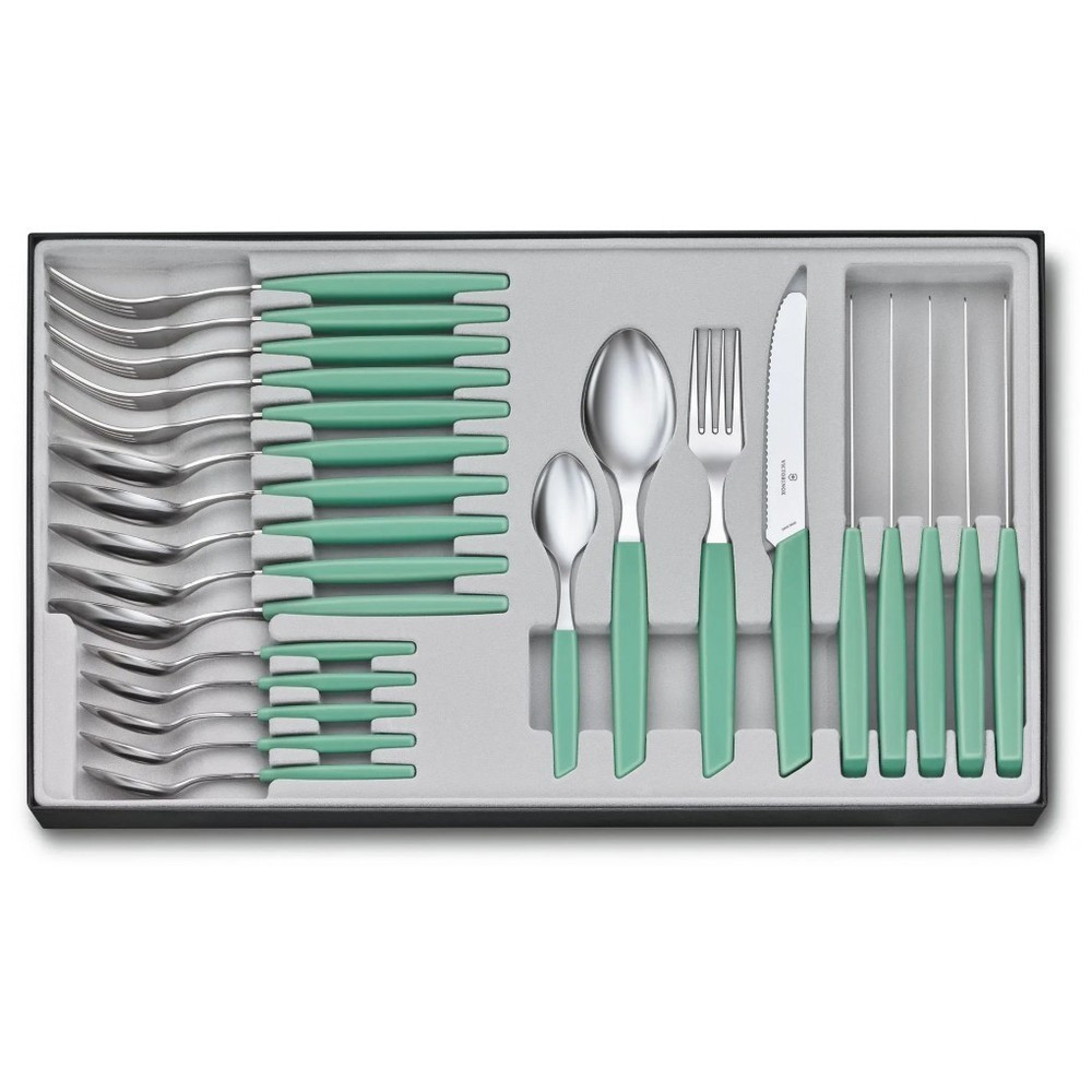 Набір столових приборів Victorinox Swiss Modern Table Set 24 предмети Зелений (6.9096.11W41.2 SC, код: 7431975