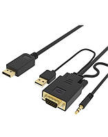 Перехідник моніторний Lucom DisplayPort-VGA HD15 M M (DP-екран) 1080p 2.0m +Audio USBpower чо EM, код: 7455241