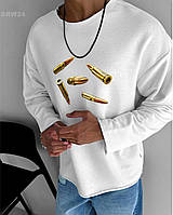 Свитшот мужской с кастомным рисунком пули (белый) молодежная модная одежда без капюшона кастом ssrw24