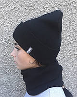 Вязаная шапка с хомутом демисезонная КАНТА унисекс размер взрослый, черный (OC-901) PS, код: 5558637