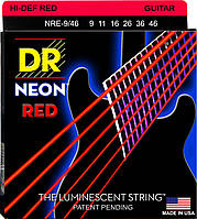 Струны для электрогитары DR NRE-9 46 Hi-Def Neon Red K3 Coated Light Heavy Electric Guitar St PS, код: 6556152